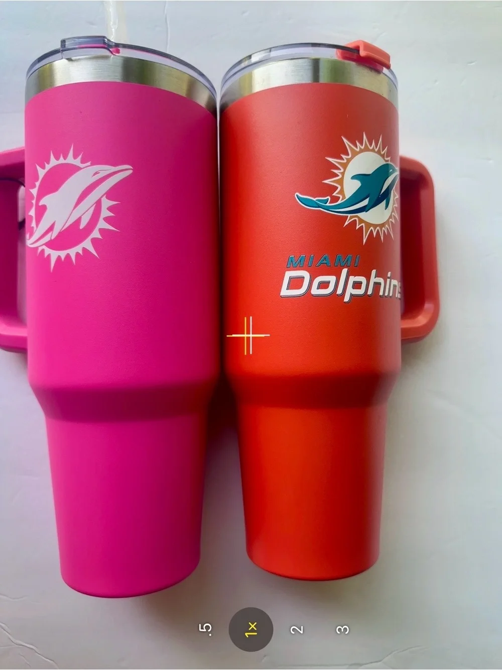 His & Hers Miami Dolphins large Insulated Travel Tumbler Mugs Pink and Orange